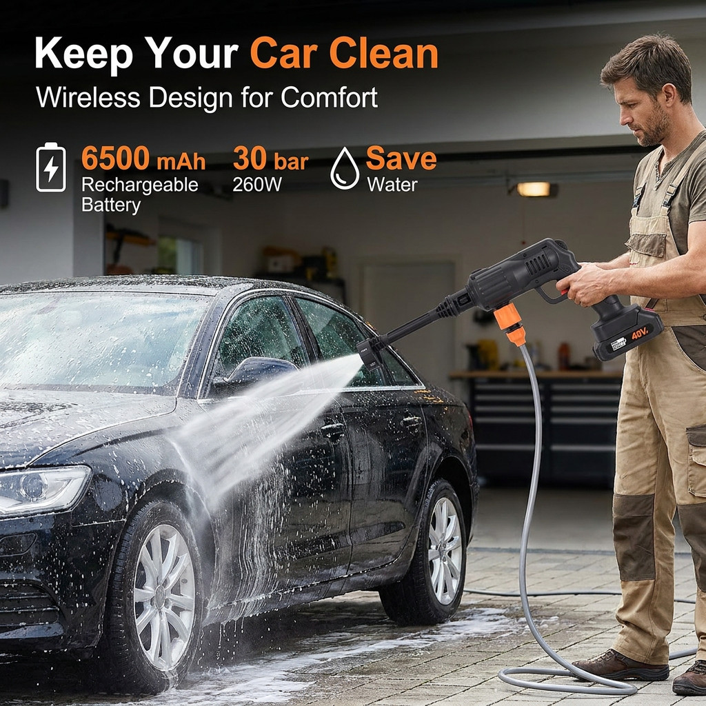 Portable Cordless Electric High Pressure Water Spray Gun Car Washer Cleaner Tool