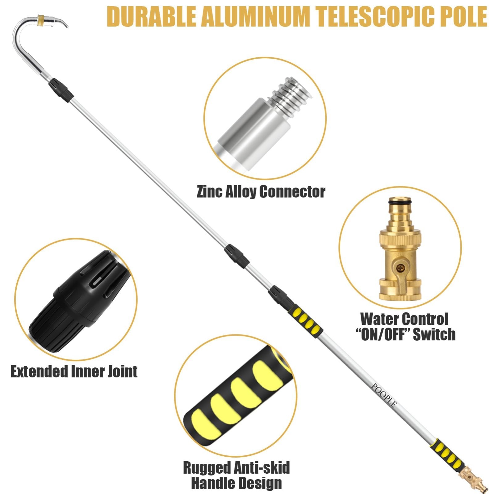 20FT Telescoping Gutter Cleaning Tool, 360° Metal Head, Hose Attachment, Easy Re