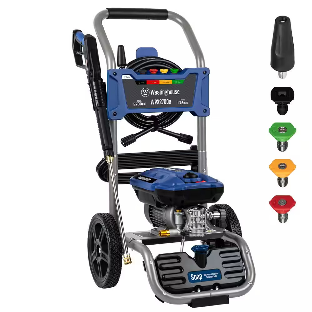 2700 Max PSI 1.76 Max GPM 13 Amp Cold Water Electric Powered Pressure Washer wit