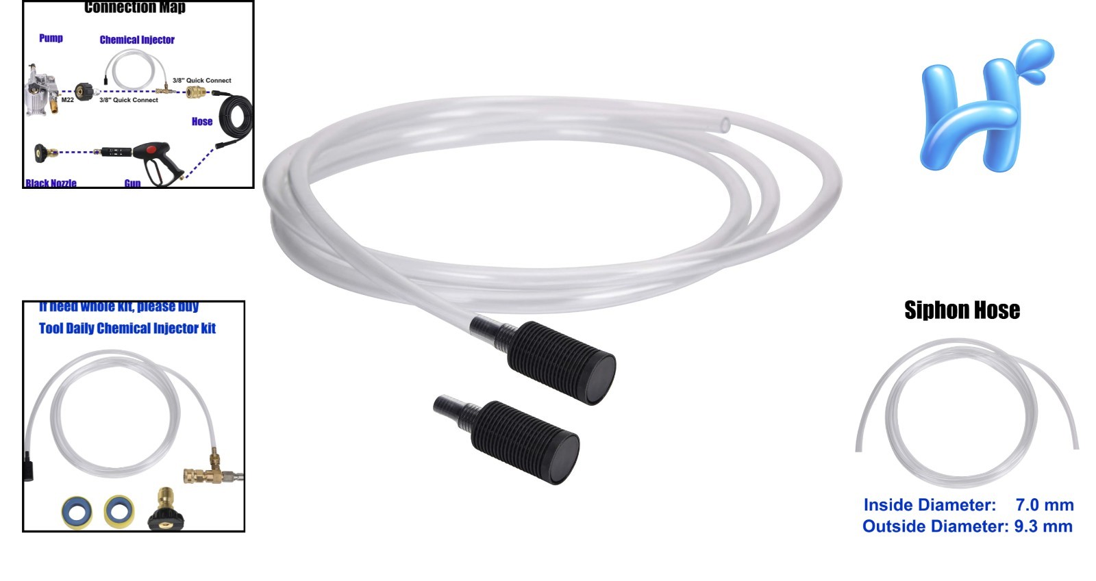 Professional 10ft Pressure Washer Siphon Hose with Chemical Injector Filters