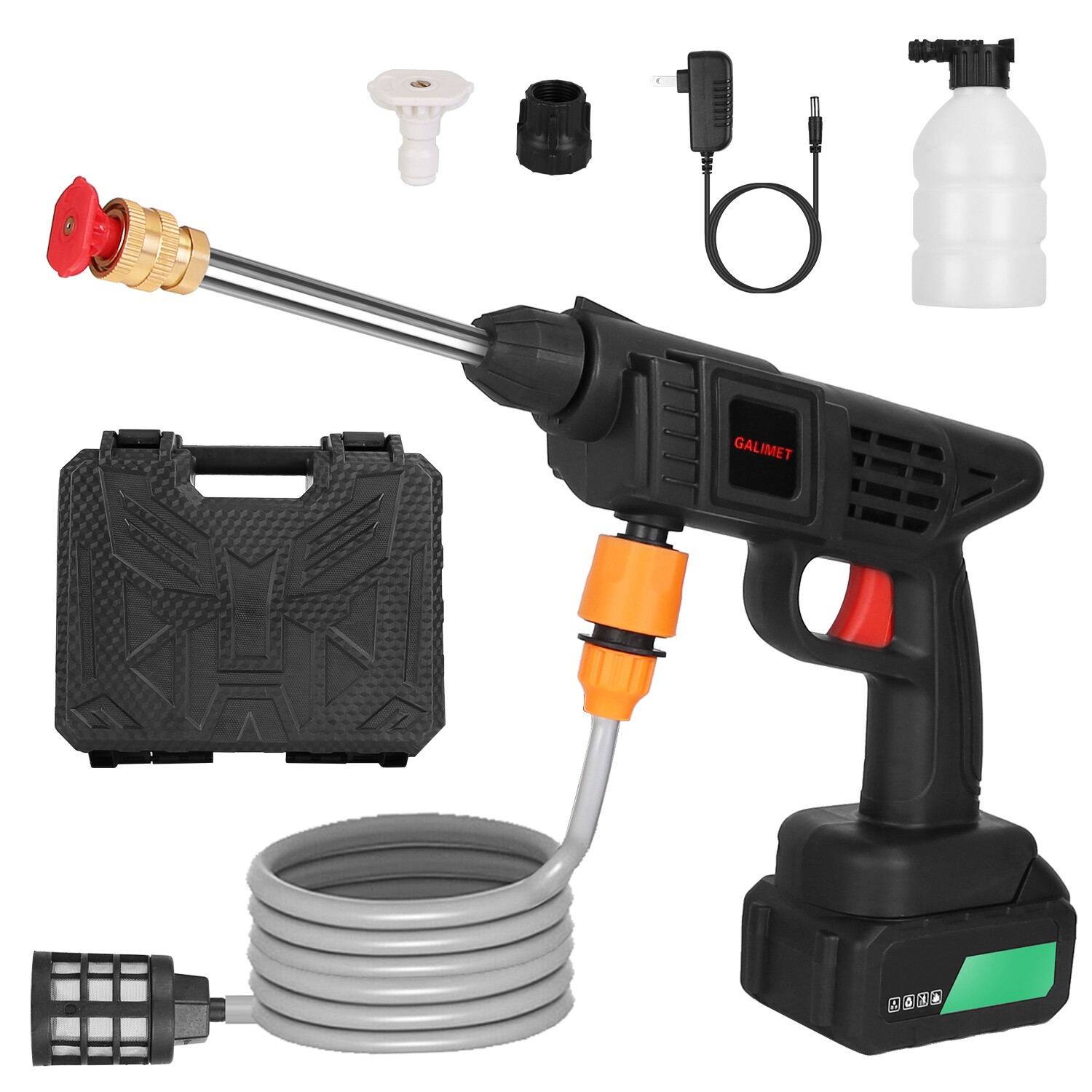 12000mAh Cordless High Pressure Car Washing Gun Pressure Washer Gun w/ 2 Nozzles