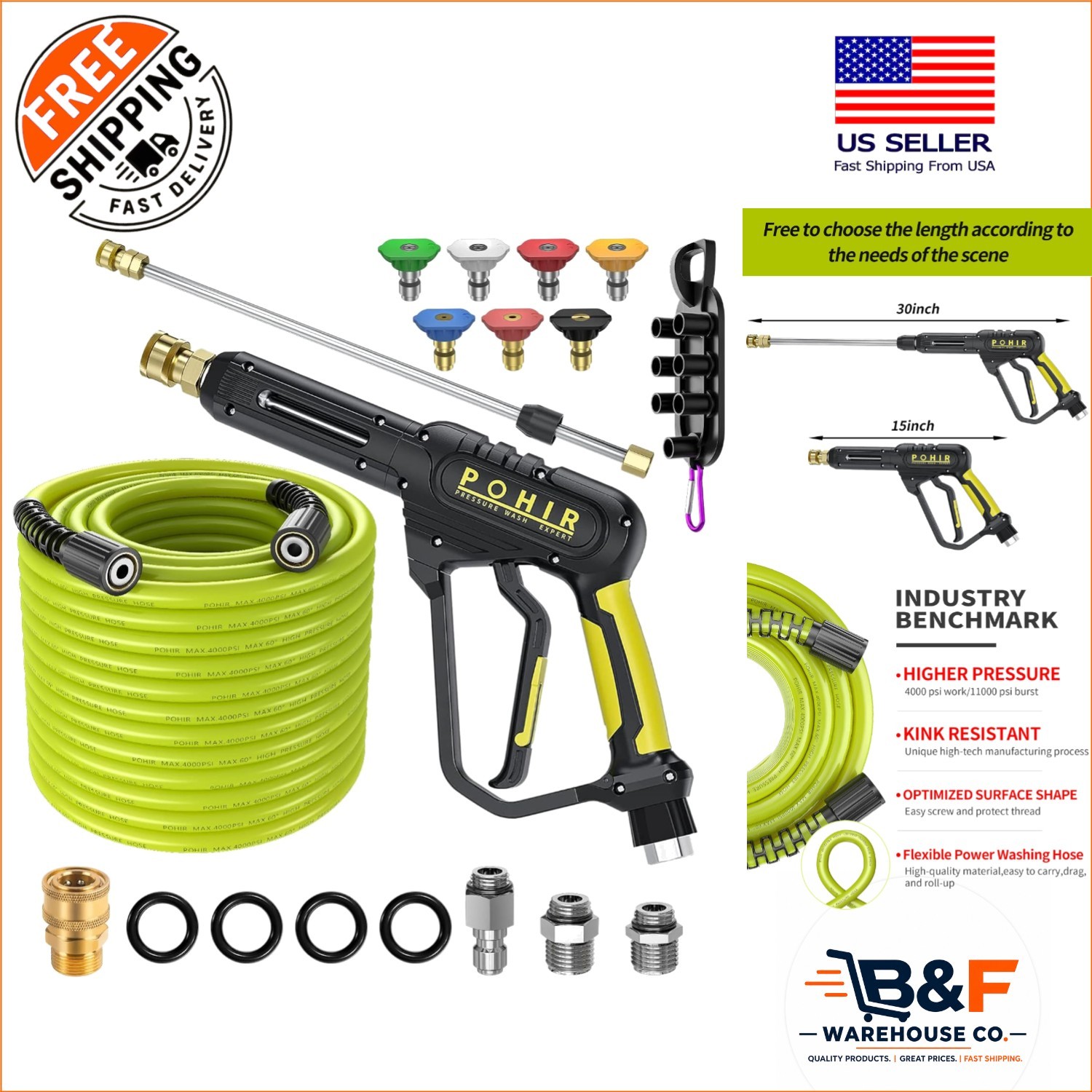 All-in-One Pressure Washer Kit: 3600 PSI Gun, 50ft Hose & Extension Wand