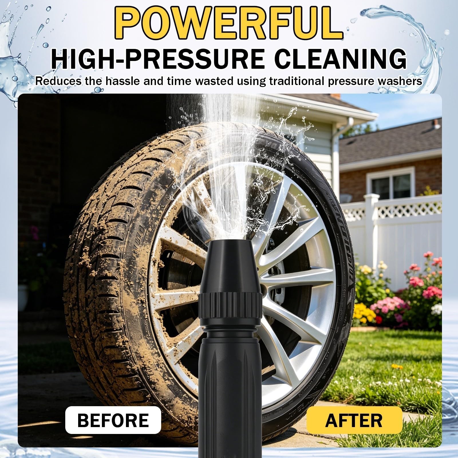 High-Pressure Car Wash Water Gun with Booster Nozzle, 3-Modes Adjustable Sprayer