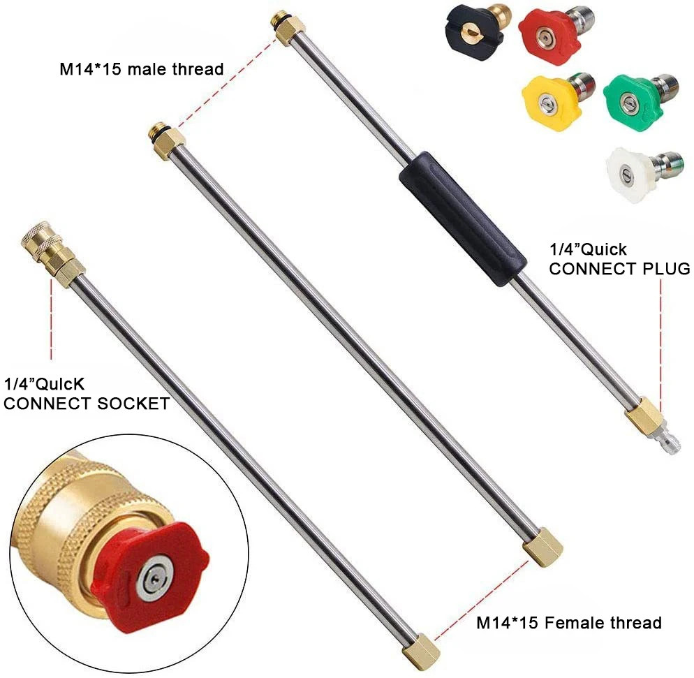 High Pressure Washer Extension Rod 1/4 Inch Connection Nozzles for Roof Gutter C