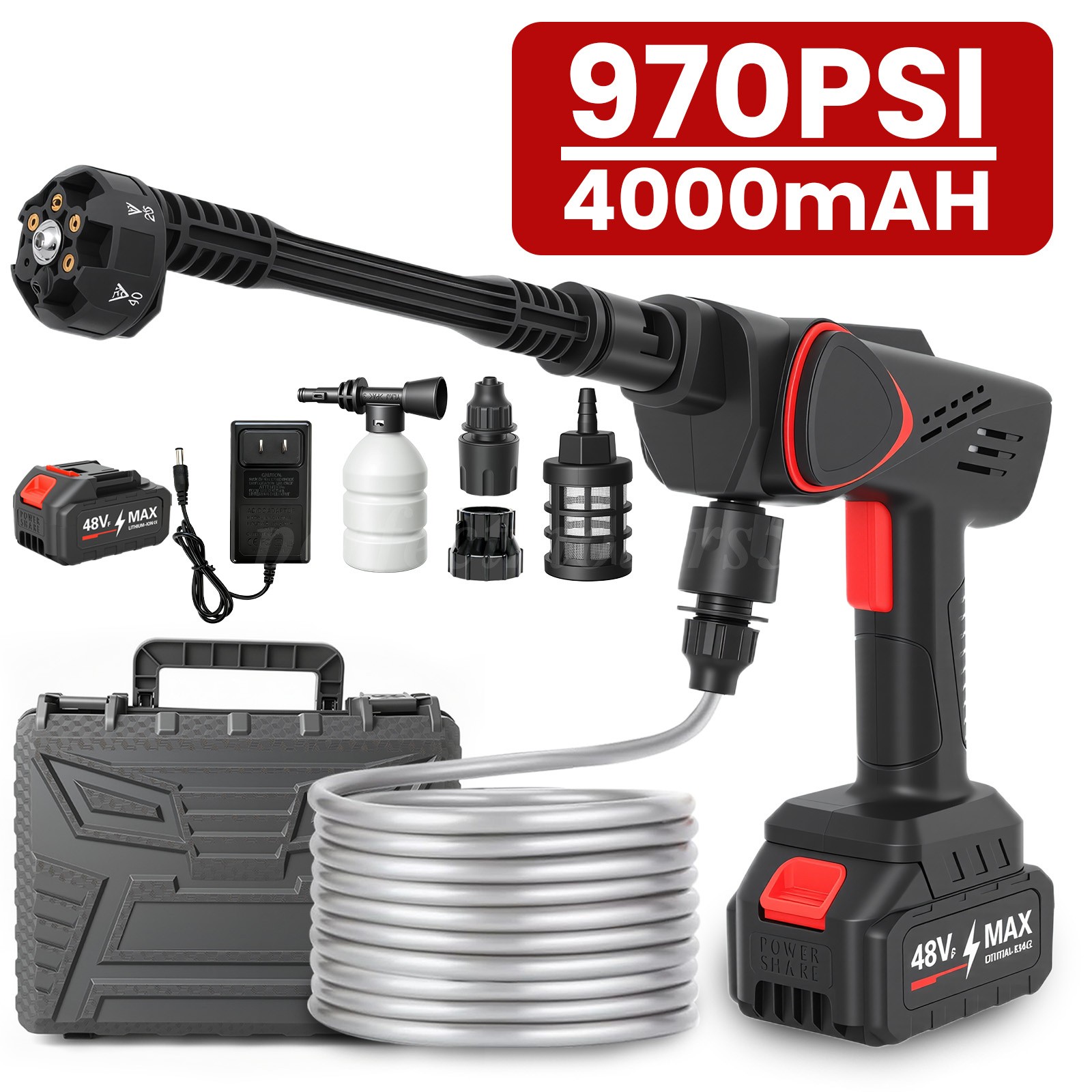 Cordless Pressure Washer Gun 2Batteries 1160PSI 6in1 Nozzle Foldable Water Tank