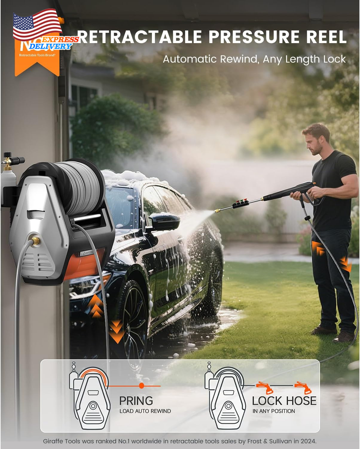 Wall Mount Pressure Washer PRO with Max 3700PSI 1.6 GPM 1800W Brushless Motor