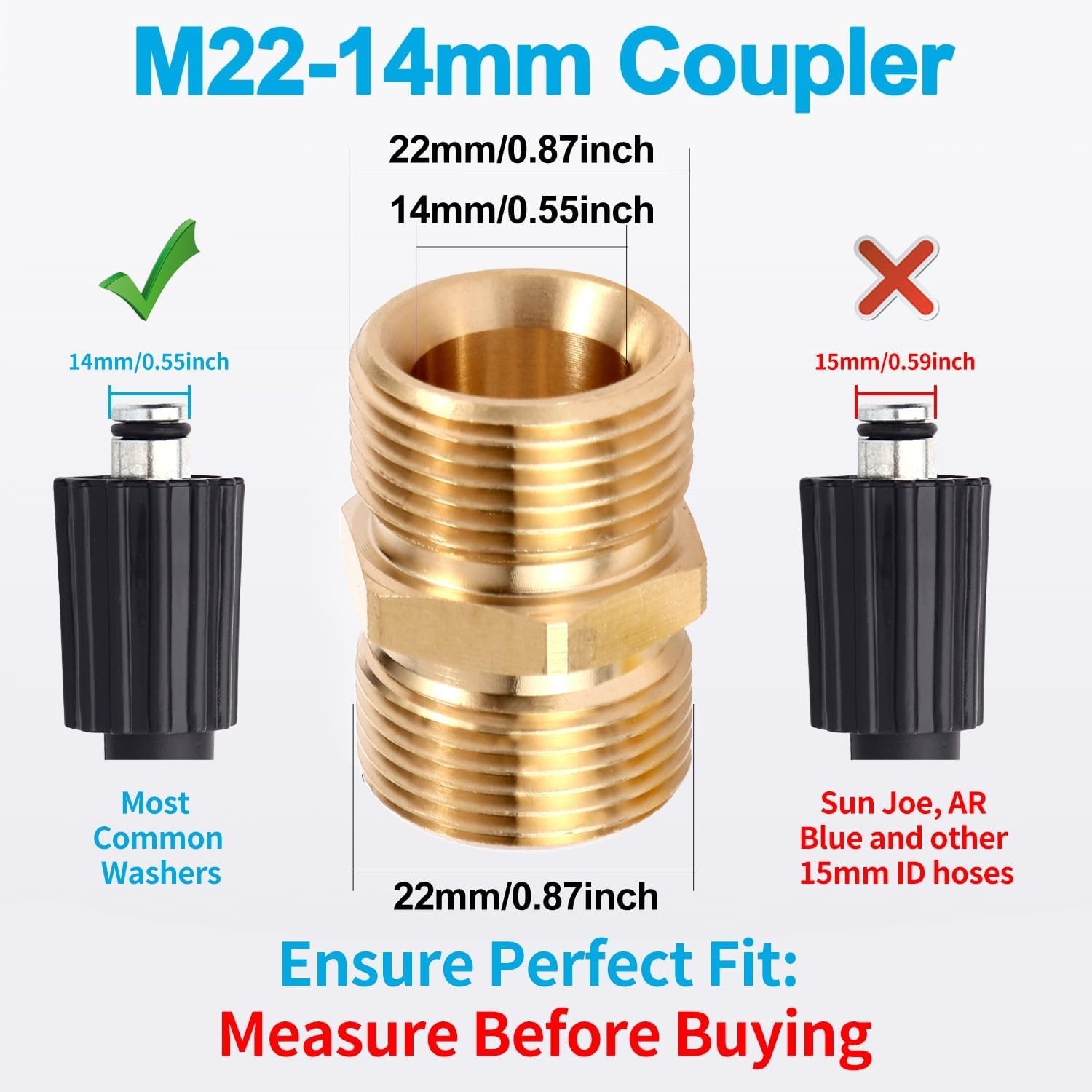 Pressure Washer Hose Connector, M22 14mm Adapter, Easy…