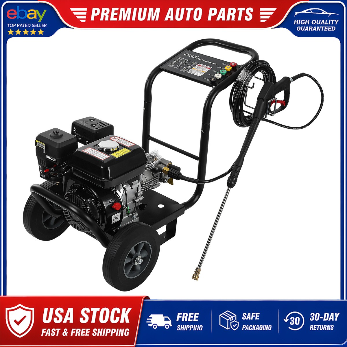 For Cars Fences Gas Pressure Washer 3500PSI 212cc 26ft Hose Included Black