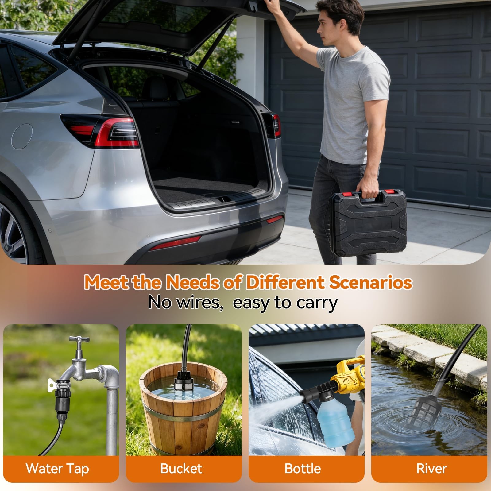 Portable Car Washer ，6-in-1 Nozzle,10 Level,Handheld Car Washer, 16FT Hose, P…
