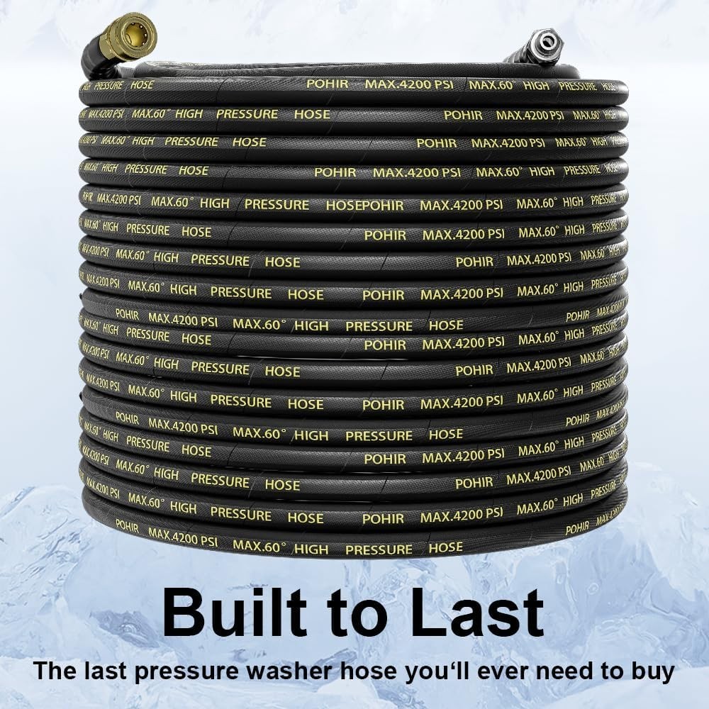 Pressure Washer Hose 50 ft Steel Wire Braided Kink Resistant 4200 PSI
