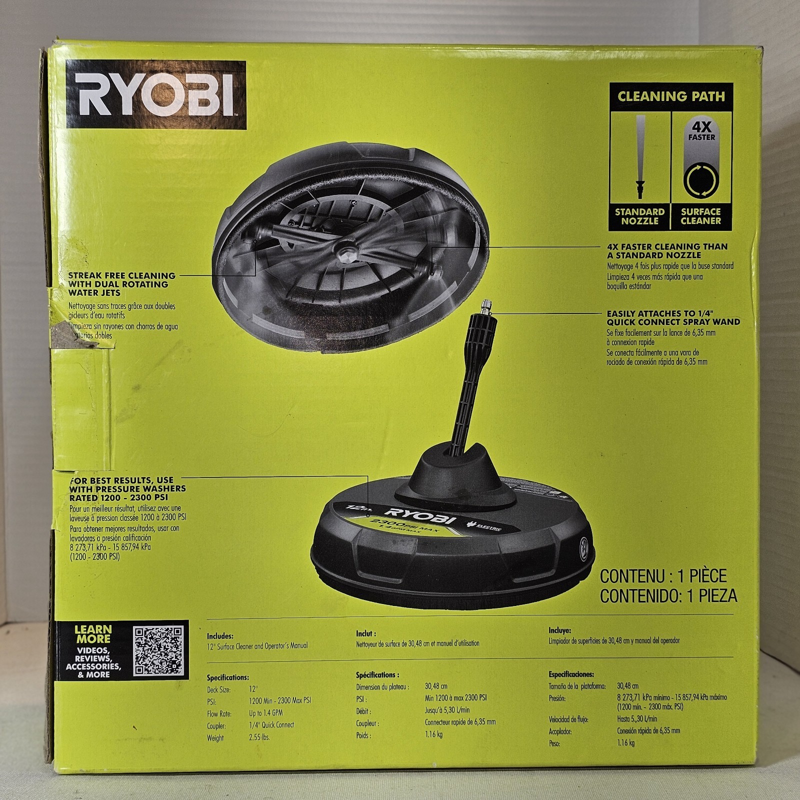 RYOBI 12 in 2,300 PSI Electric Pressure Washer Cleaner RY31012 New Open Box
