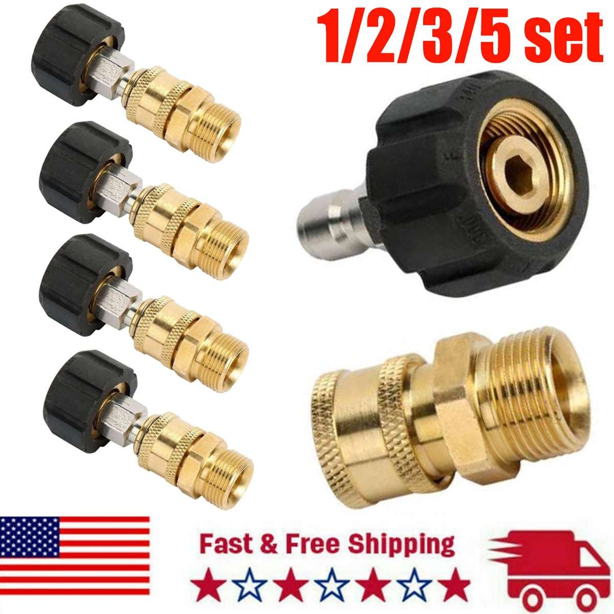 Pressure Washer Hose Connector Adapter Set Quick Connect Gun to Wand M22 to1/4in
