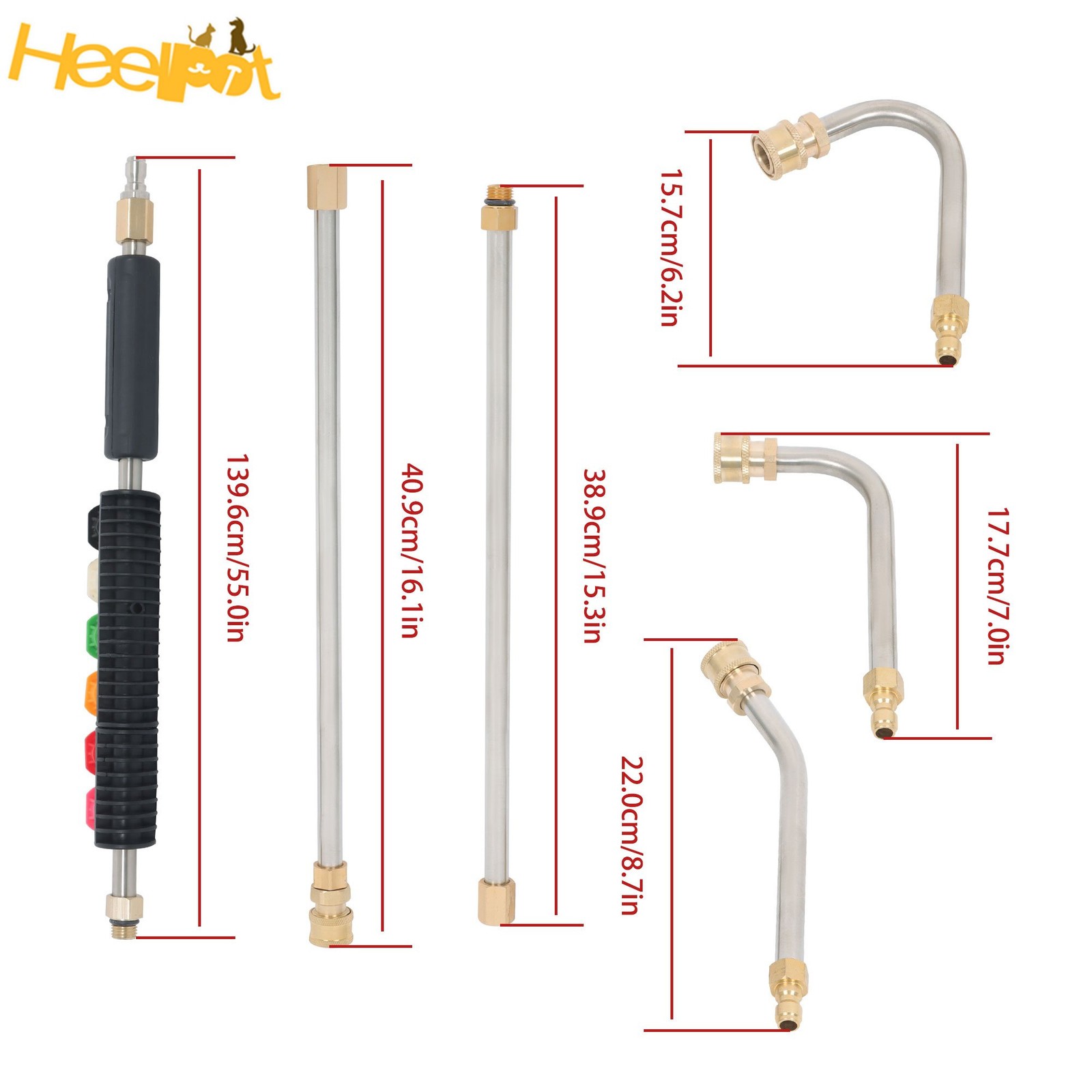 9 Pack 4000 Psi High Pressure Water Gun Extension Rod Set 1/4 Inch Quick Connect