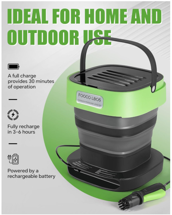 LB05 Pro Cordless Pressure Sprayer/Washer with Foldable 3.2gal Water Tank, Auto-