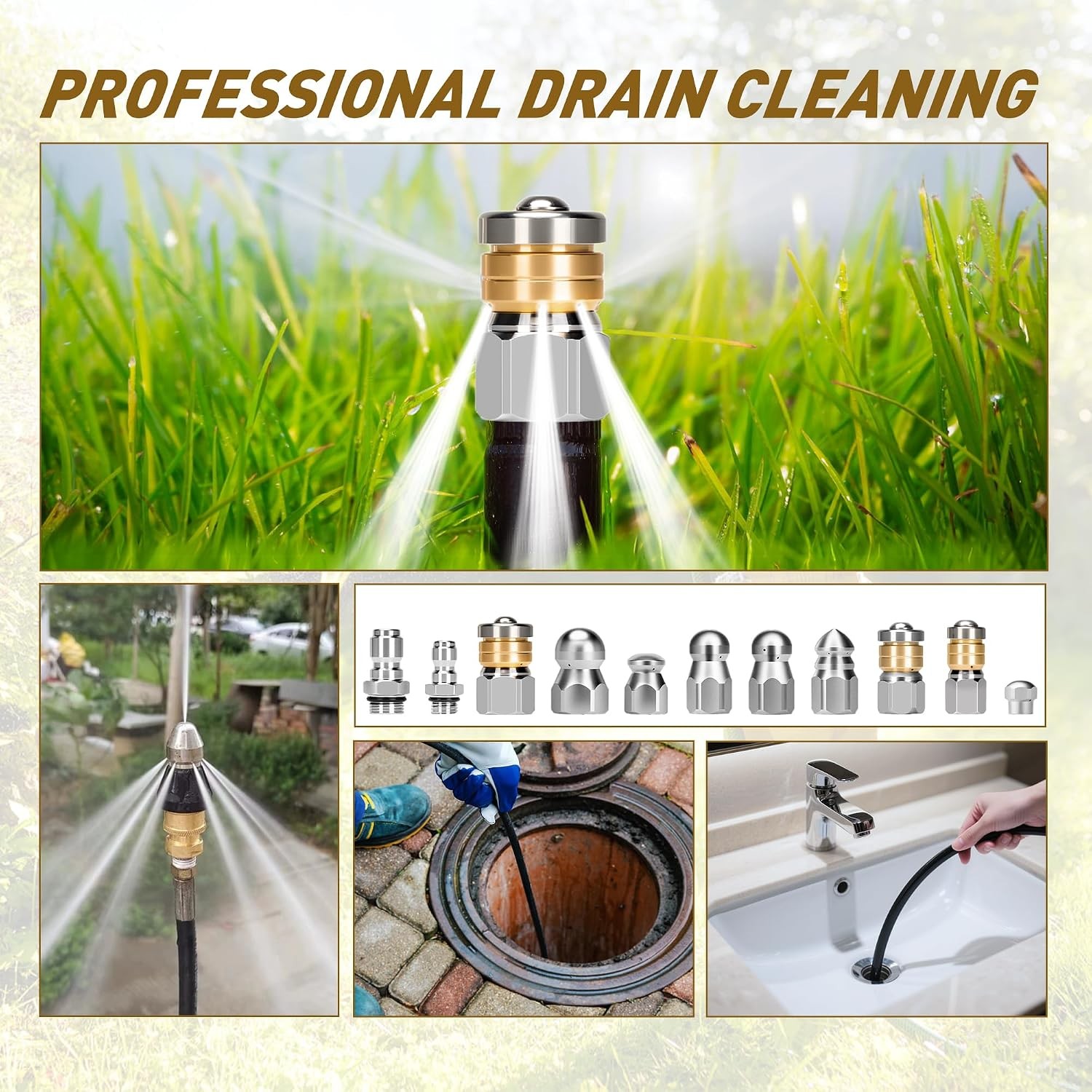 Stainless Steel Sewer Jetter Nozzle Kit for Pressure Wash Jetting Cleaning