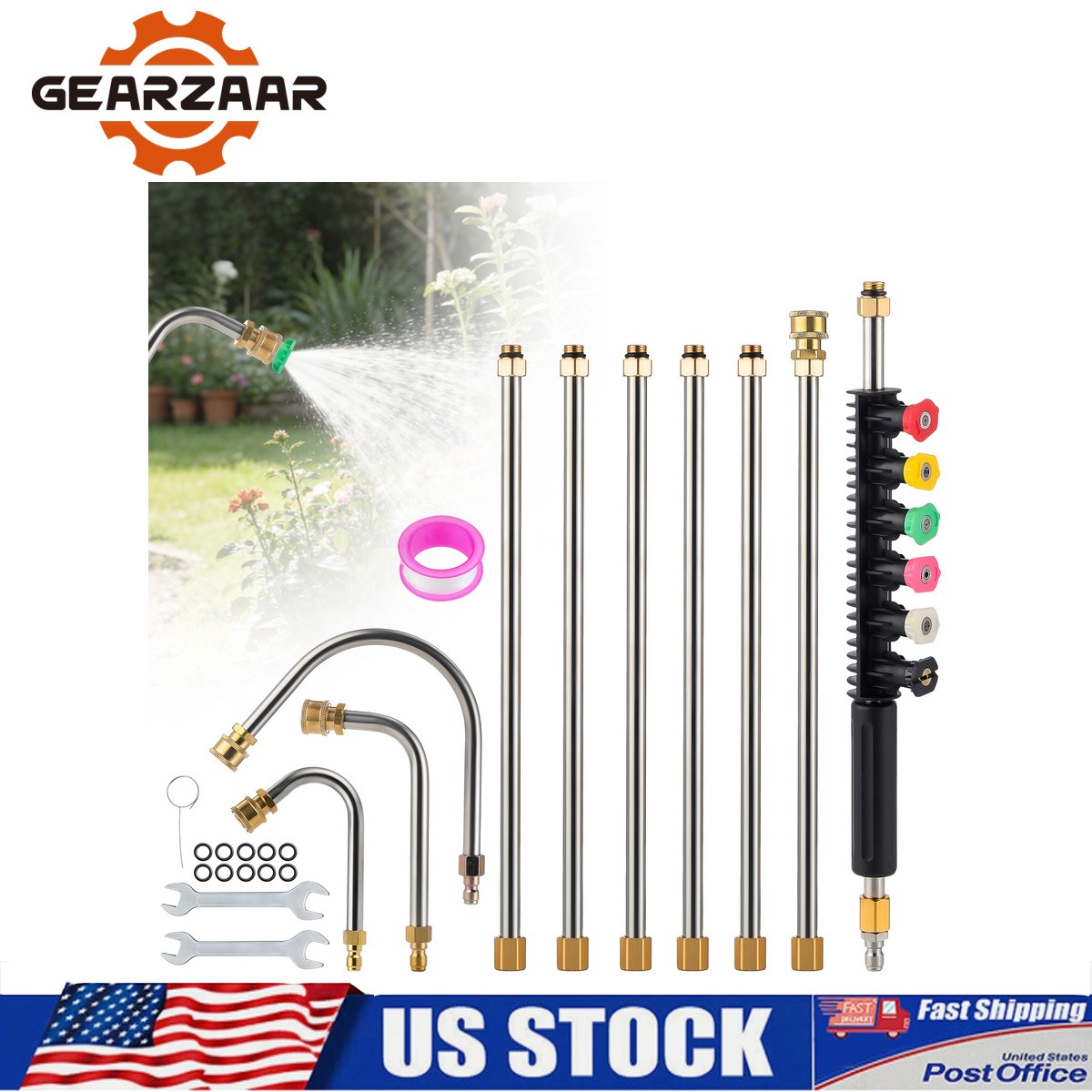 Extension Wand Lance Rod 9.5FT 4000 psi Gutter Cleaning Tool with Wrench