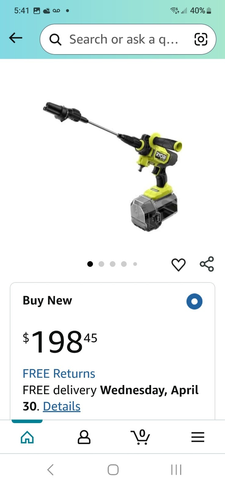 Ryobi 40V HP 600PSI Cordless EZClean Power Cleaner (Tool Only)