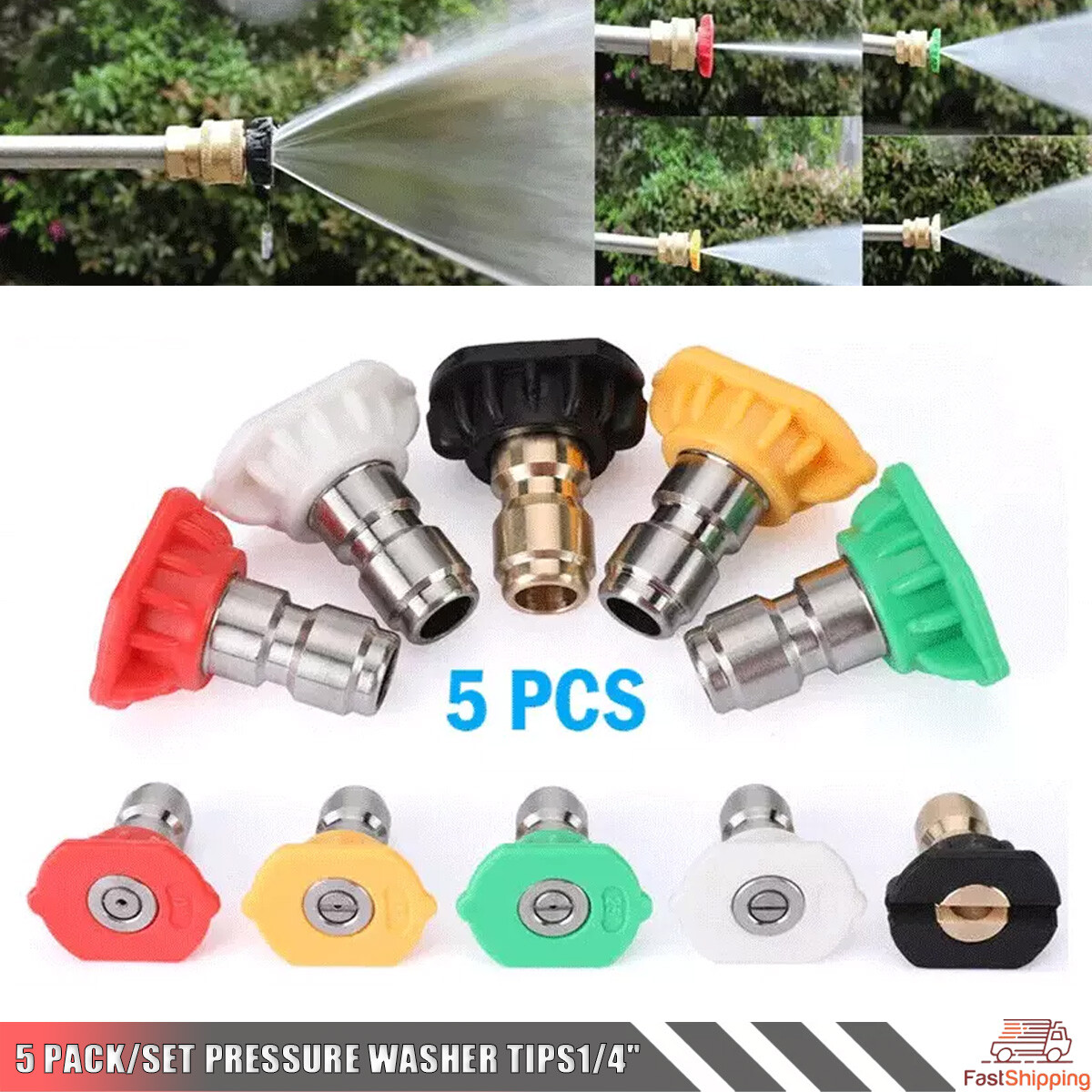 5x/Set Pressure Washer Spray Tips Nozzles High Power Kit Quick Connect 1/4″ Set