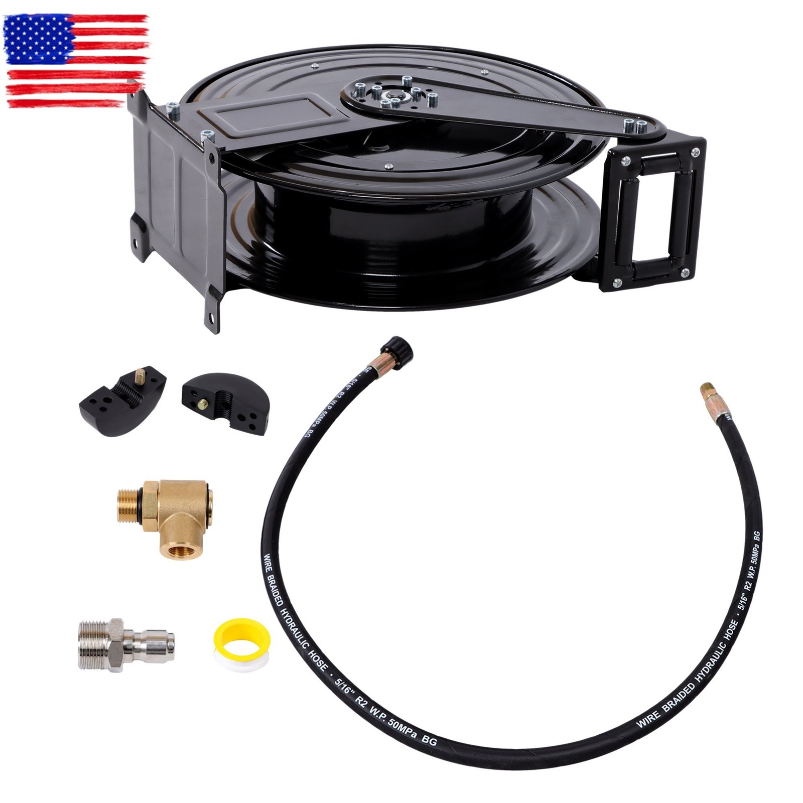 Pressure Washer Hose Reel 50ft with Swivel Arm, 3/8″ NPT Outlet Pipe, 4000 PSI