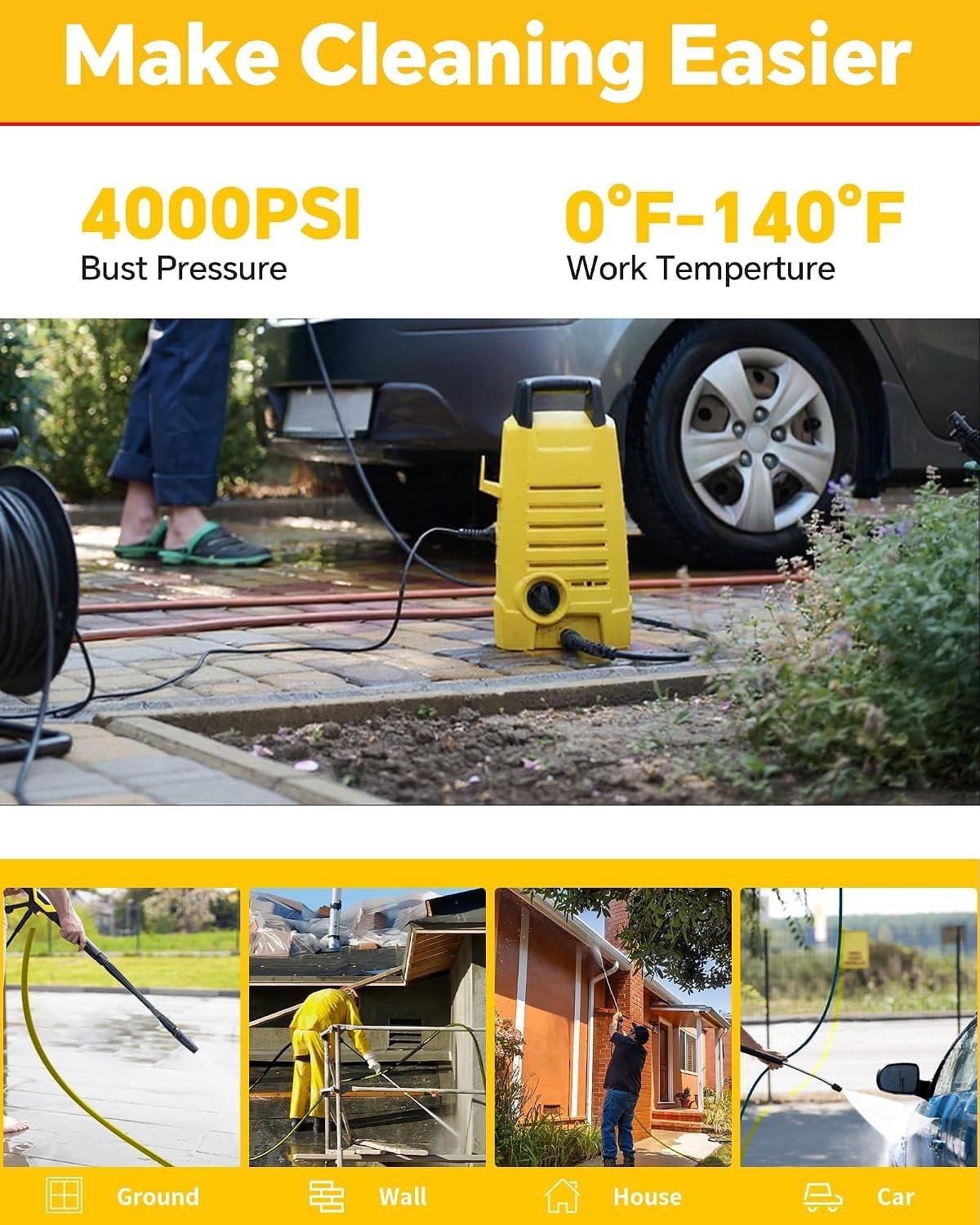 Pressure Washer Hose 100FT, Kink Resistant Power Washer Replacement Hose 1/4 …