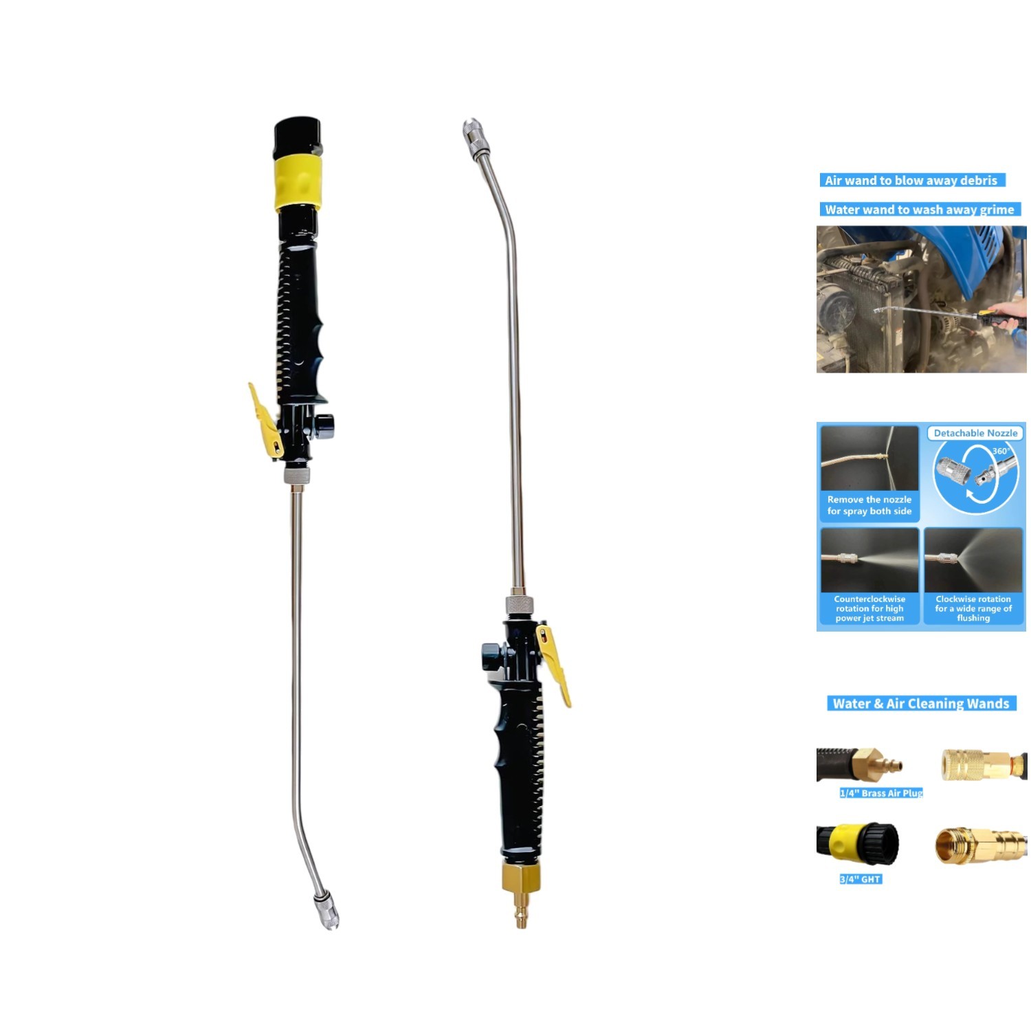 Adjustable Nozzle Heavy-Duty Air & Water Cleaning Wands for Radiators – 2 Pieces