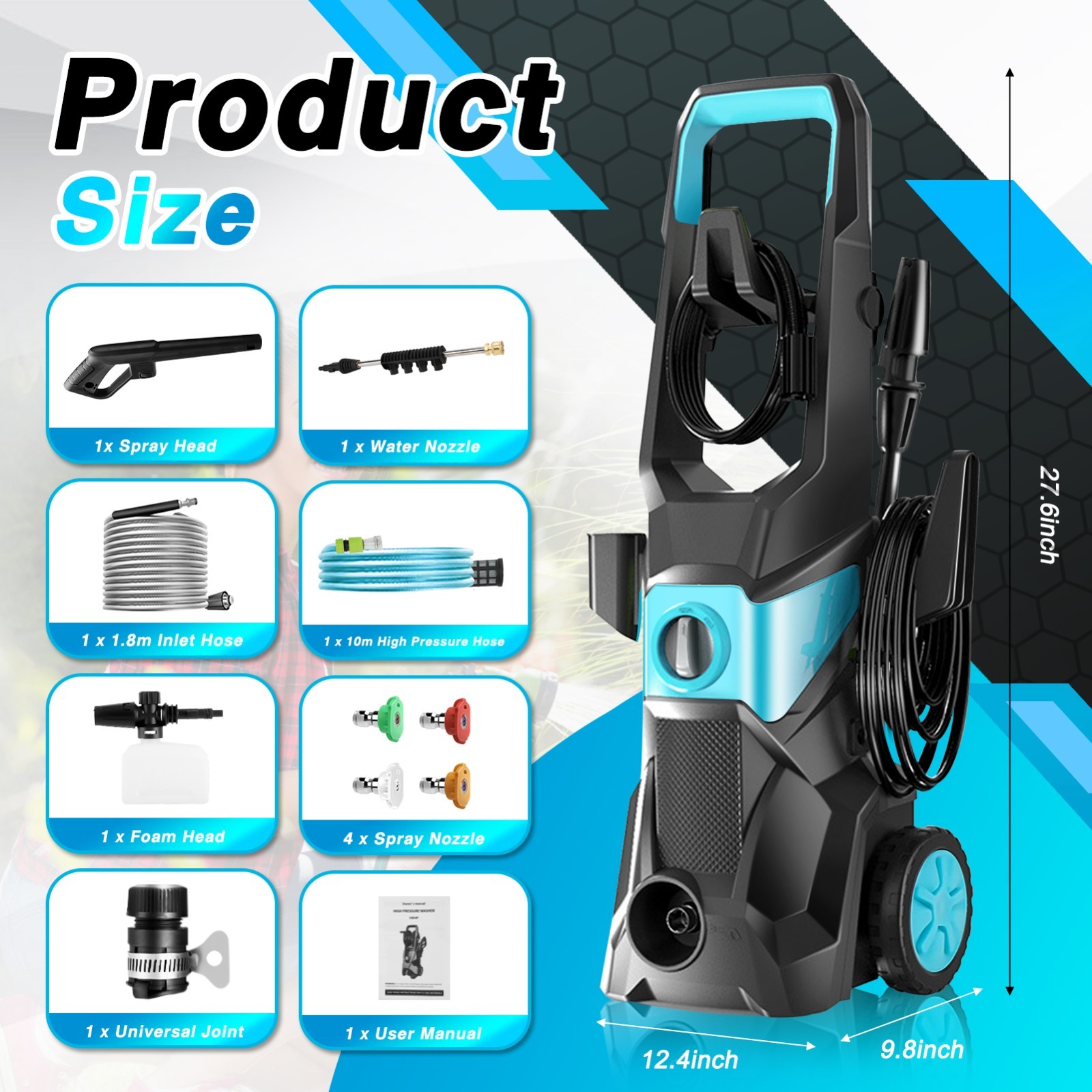 4200 PSI 2.4GPM High Pressure Power Washer Portable Electric Cleaner Machine