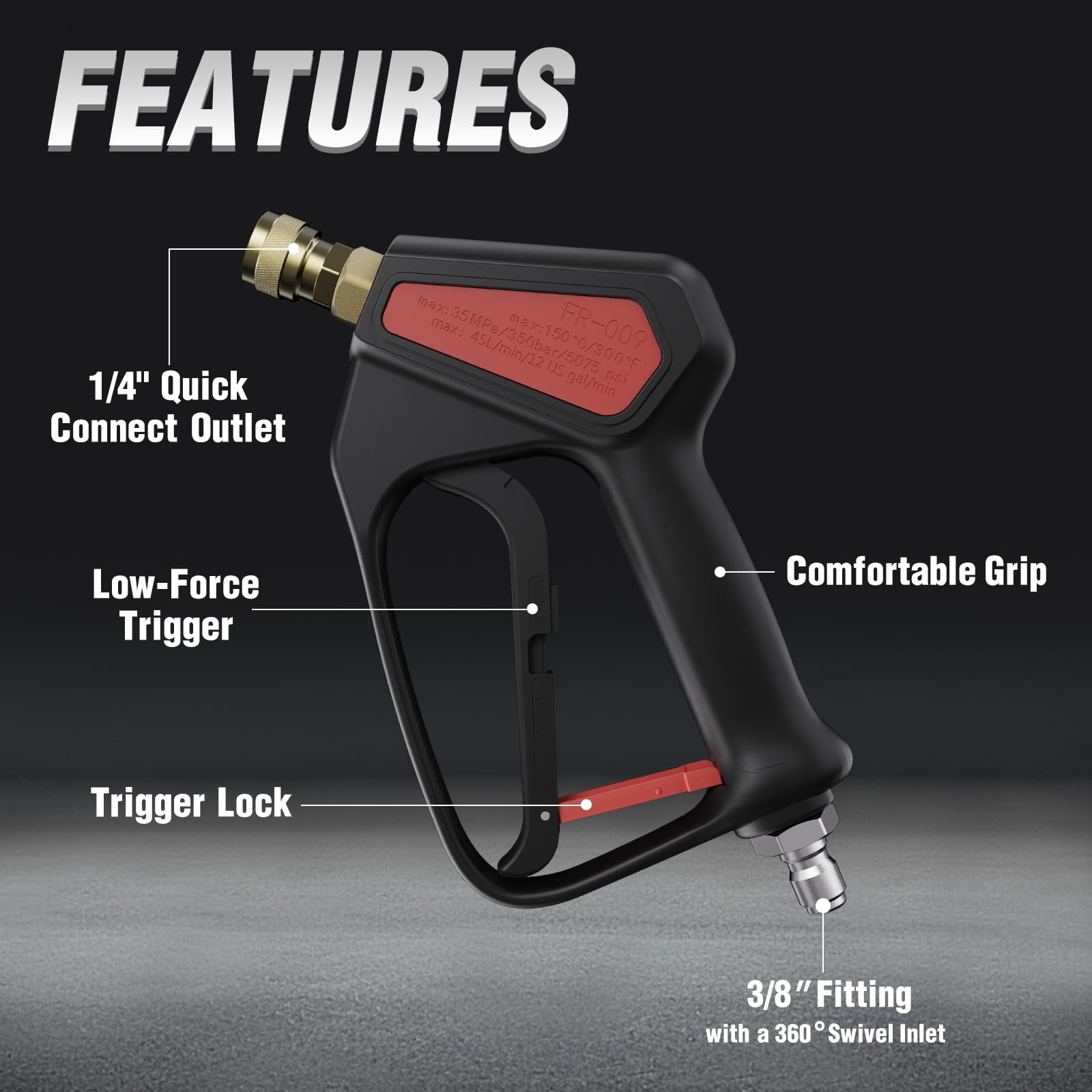 Short Pressure Washer Gun with Swivel High Pressure Water Handle with 3/8″ M…