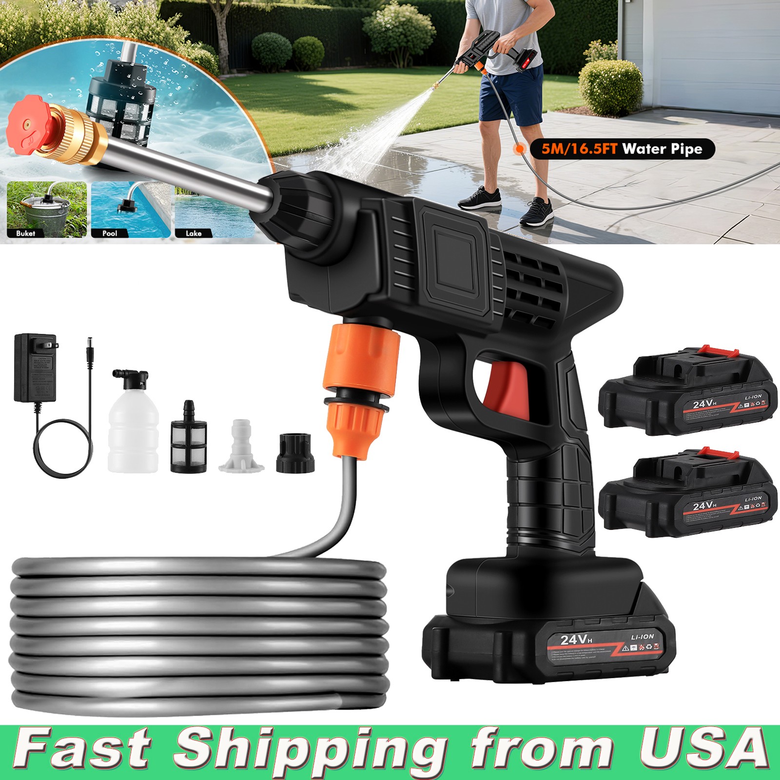 Cordless Portable Washer, Handheld Washer with 5M Elastic Hose for Car Garden