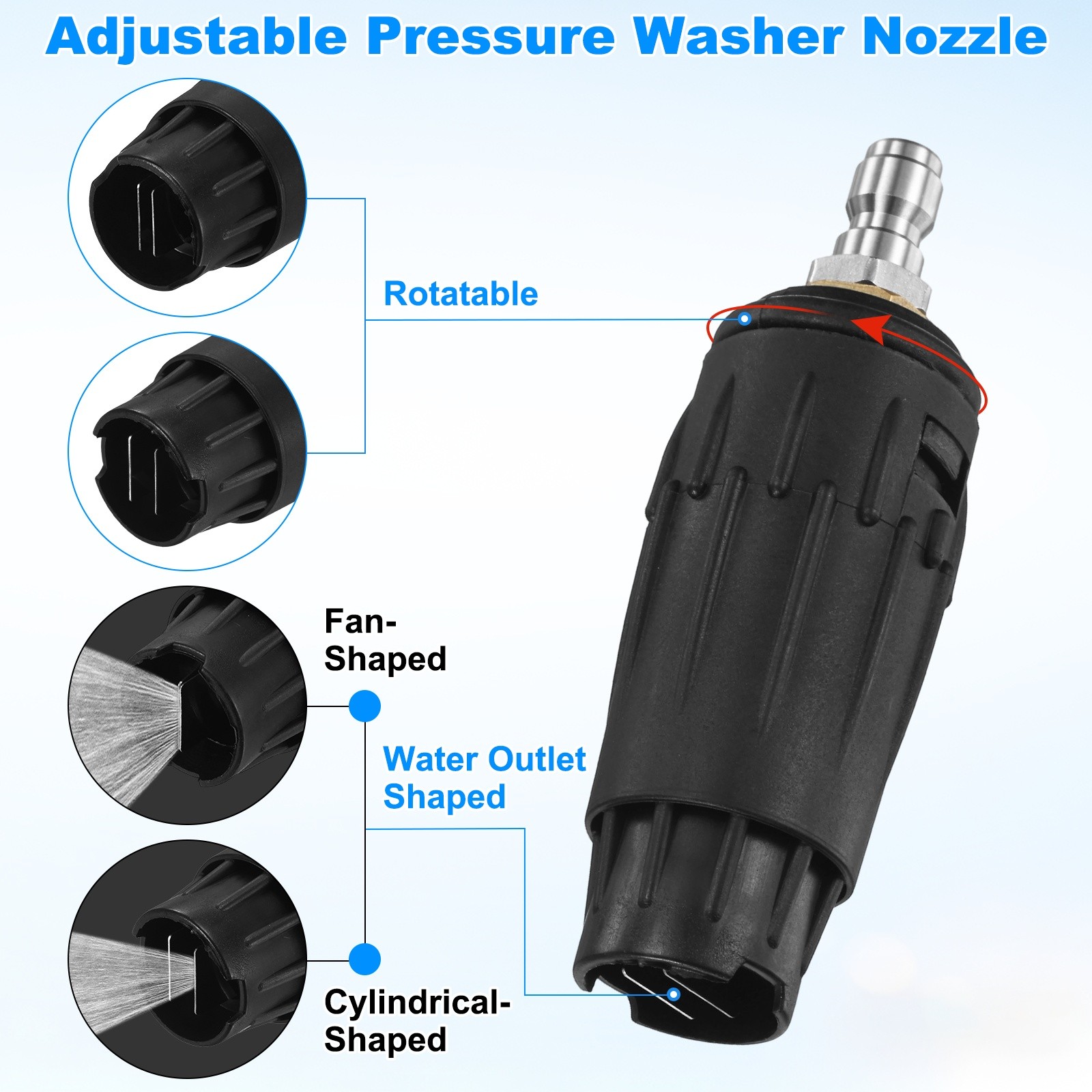 1-Pack Pressure Washer Tips, Adjustable Pressure Washer Nozzle, 4GPM [Black]