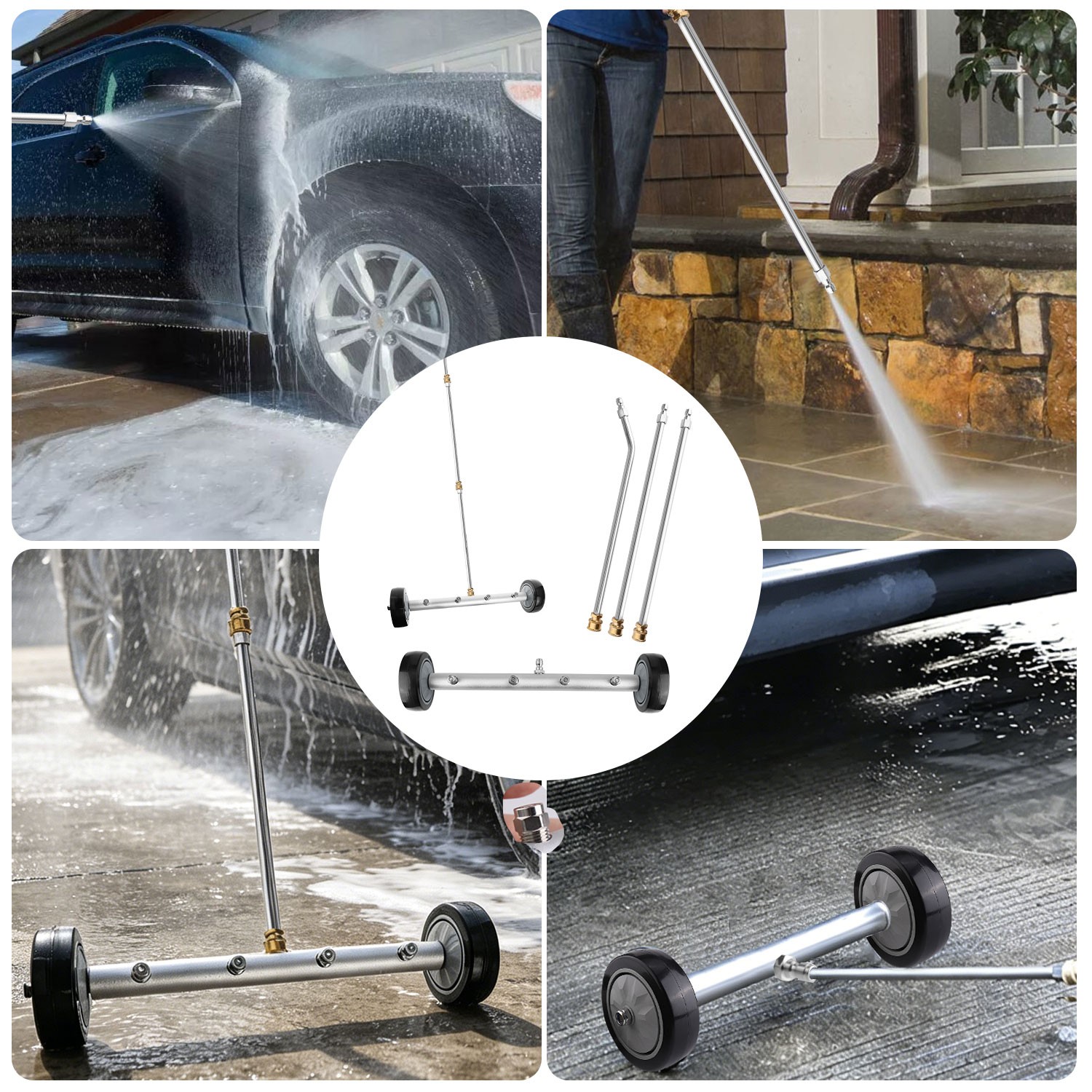 4000PSI Under Car Pressure Washer Undercarriage Cleaner Underbody Wash Broom Set