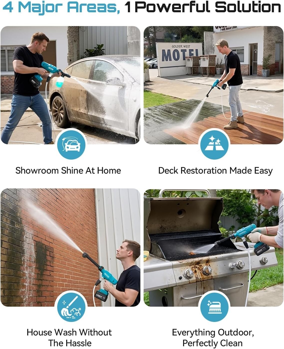 1250 PSI Cordless Power Washer | Brushless Motor, 27FT Hose