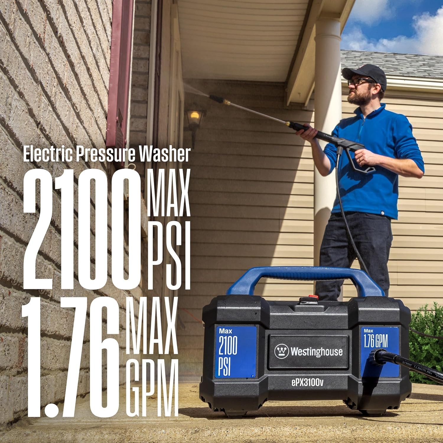 Westinghouse ePX3100v Electric Pressure Washer 2100 PSI, Foam Cannon, 3 Nozzles