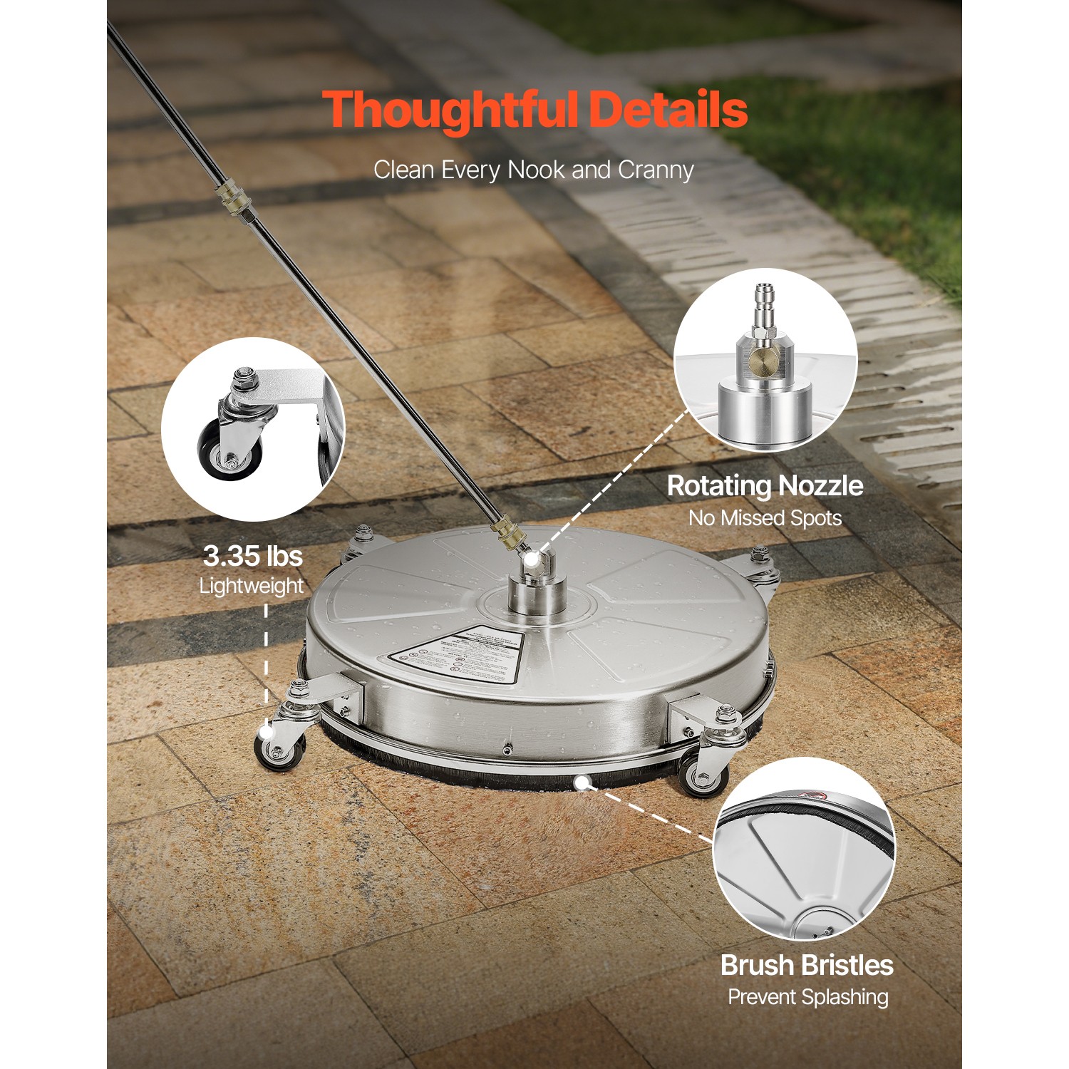 Uimoso 18″ Pressure Washer Surface Cleaner 4Wheels 4000 Max PSI 2 Extended Wands