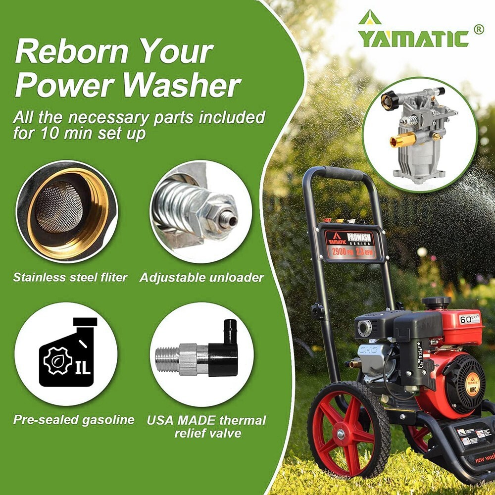 YAMATIC 3/4″ Shaft Horizontal Pressure Washer Pump 3400 PSI 2.5GPM Replaced Pump