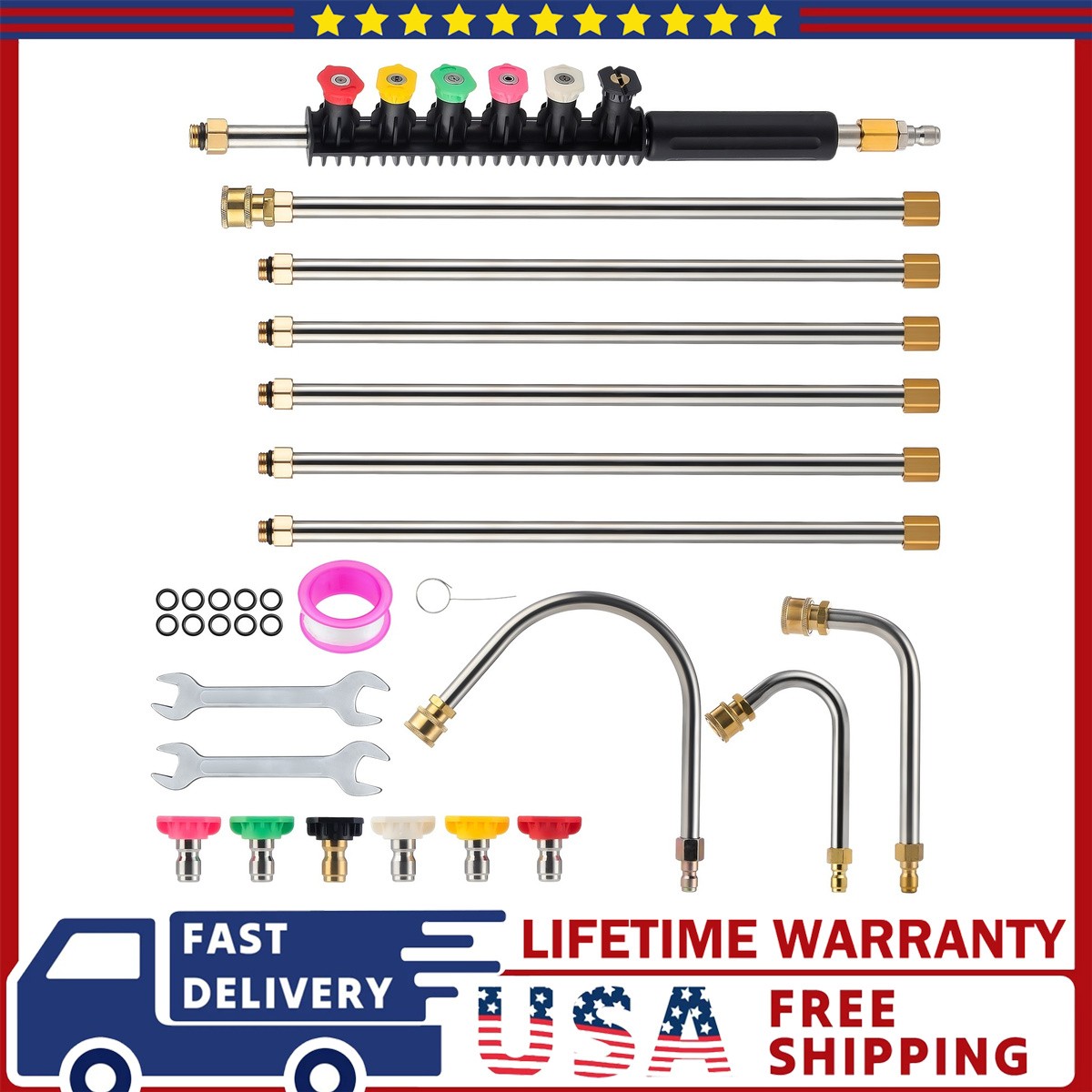 Gutter Cleaning Tool Extension Wand Lance Rod High Pressure 6pcs Spray Nozzle