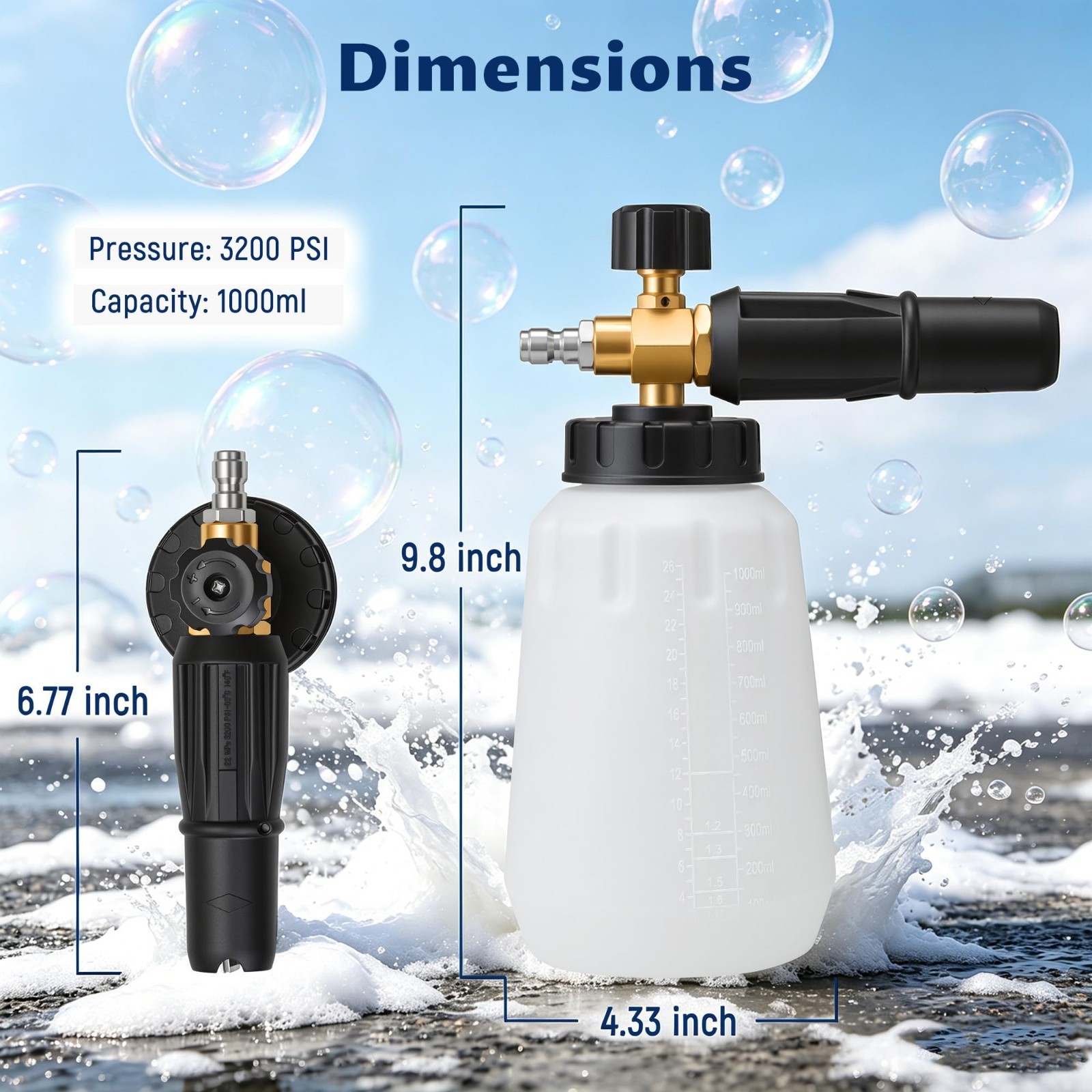 Foam Cannon for Pressure Washer 1000ml, Adjustable Snow Foam Lance, 1/4″ Connect