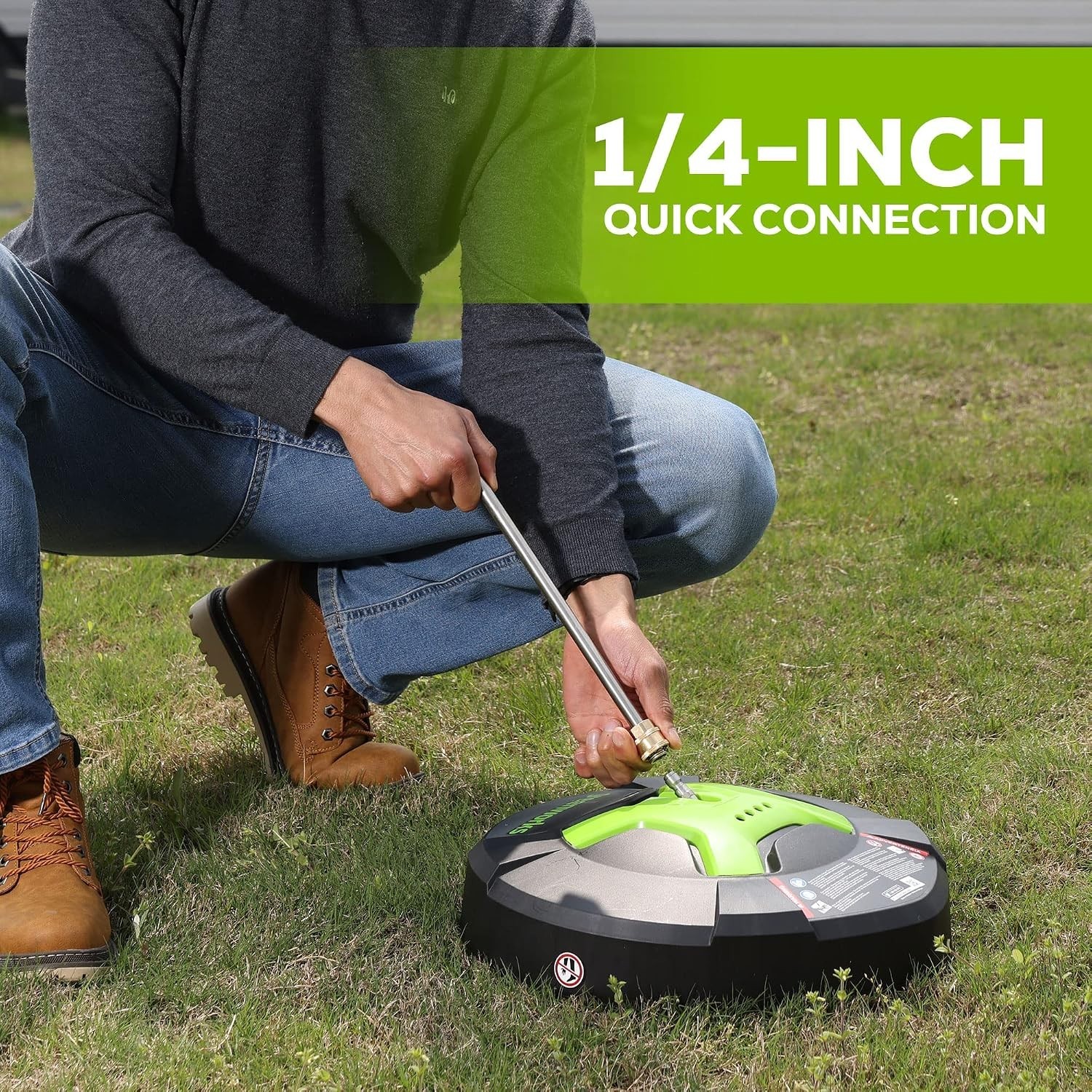 15″ Green Surface Cleaner with 26 Oz Tank & Wand for Efficient Outdoor Cleaning
