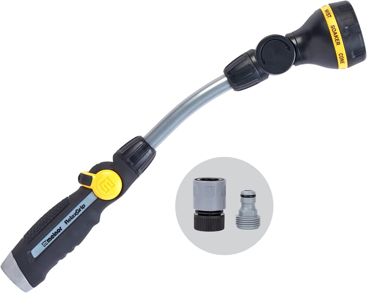 Melnor 65173AMZ RelaxGrip 8 Pattern 16″ Pivoting Wand Metal, black, yellow