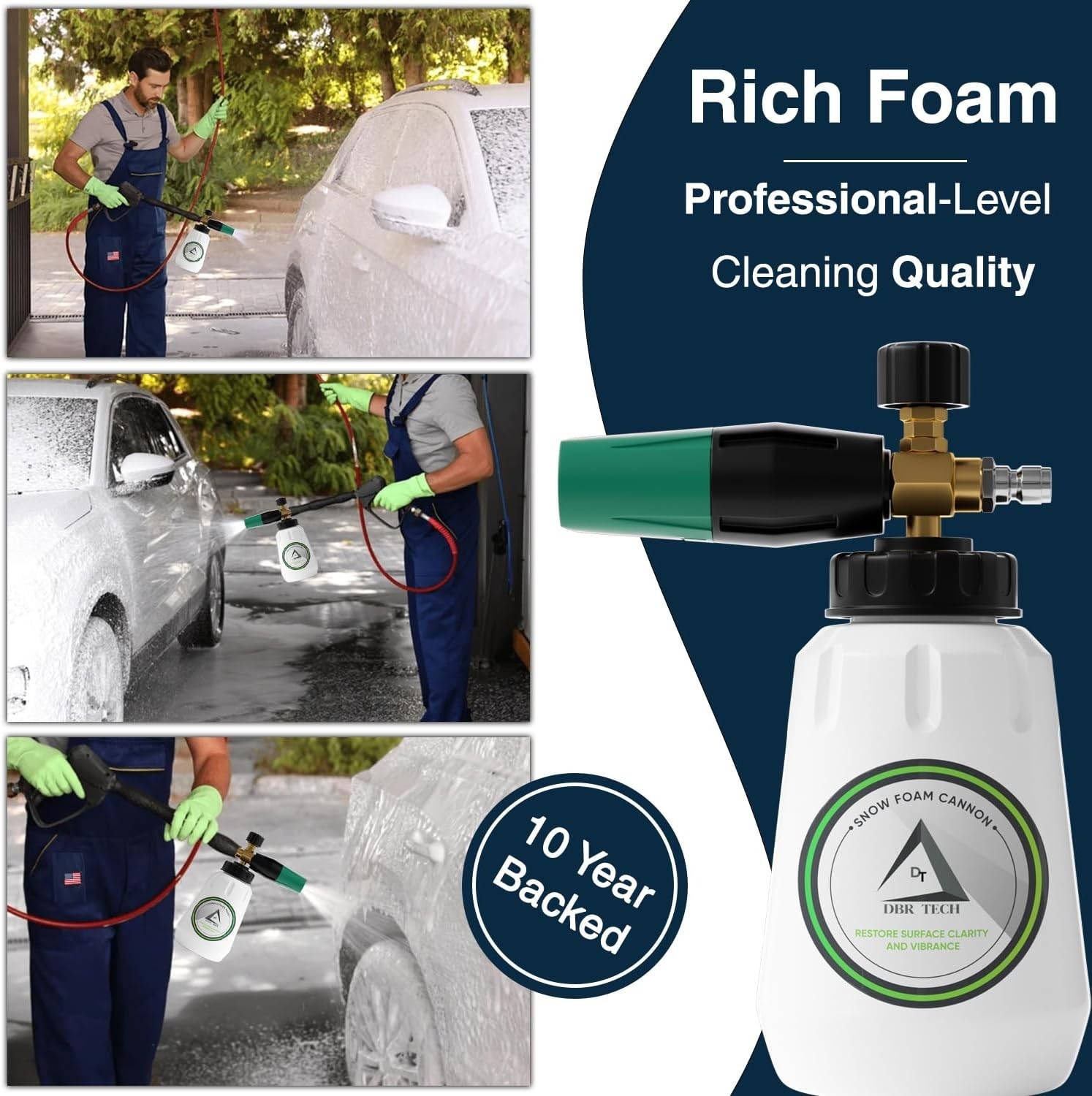 Pro Grade Foam Cannon for Pressure Washer 1L 1.1mm Orifice 4000 PSI Green