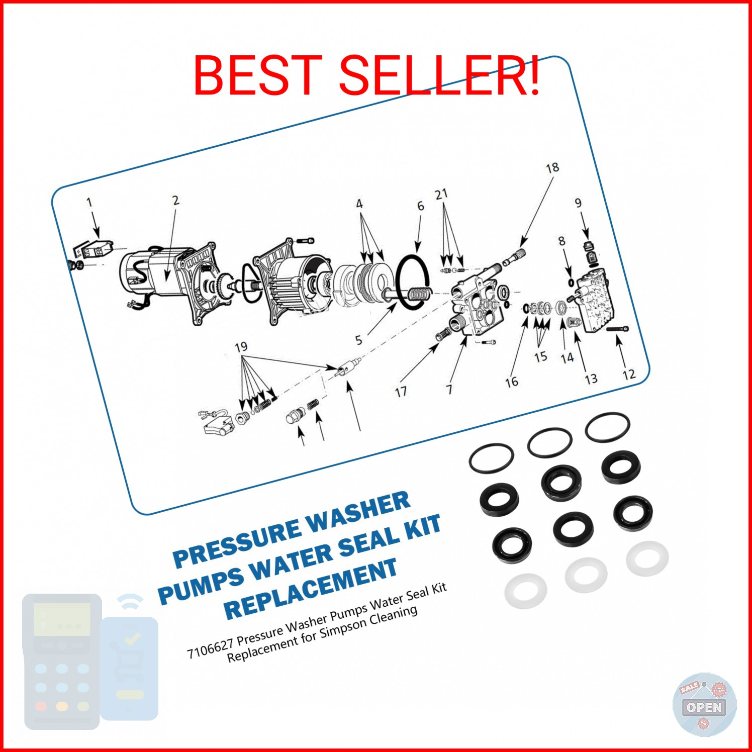 7106627 Pressure Washer Pumps Water Seal Kit Replacement for Simpson Cleaning, H