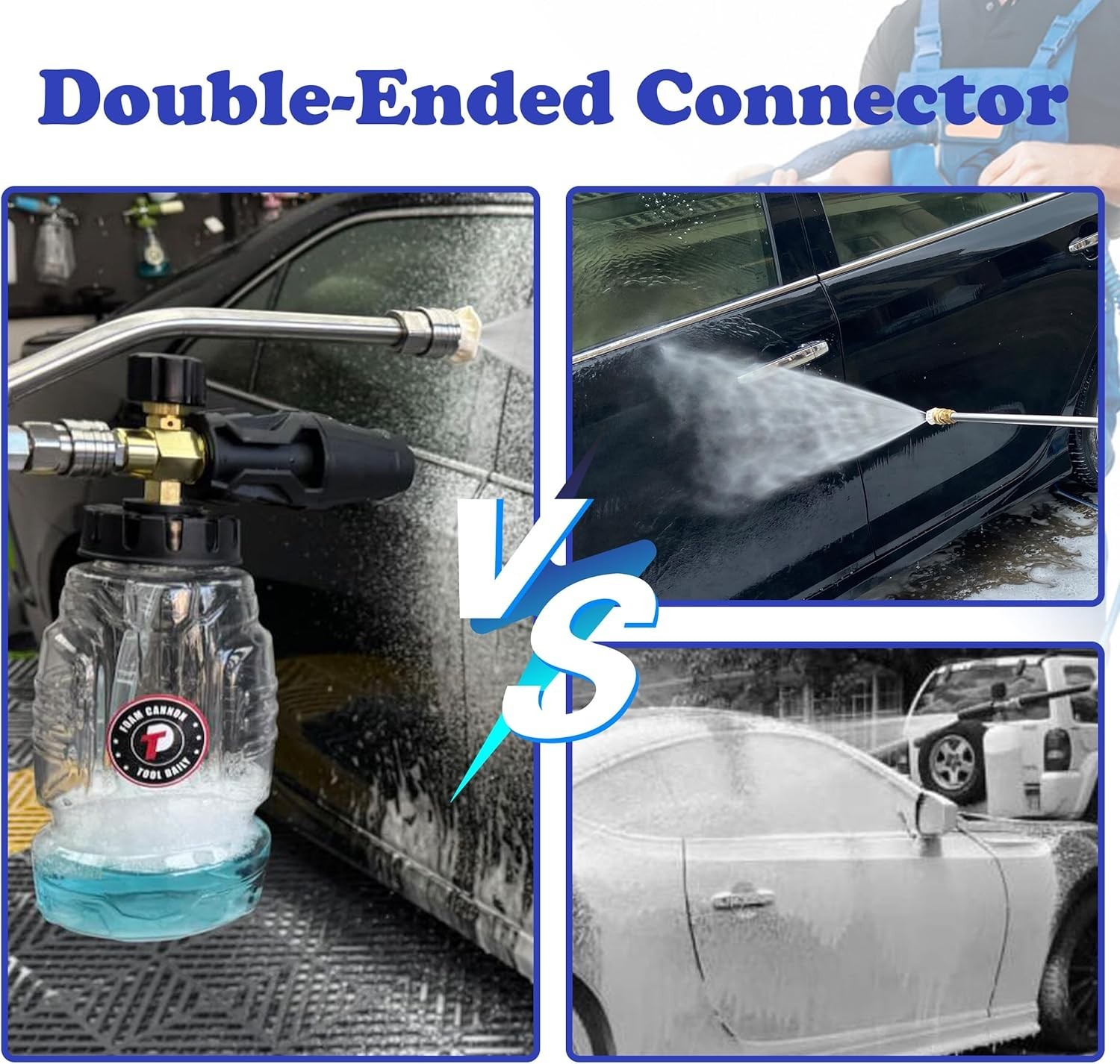 Pressure Washer Foam Cannon Kit with Dual Connector & 5 Nozzle Tips 1L