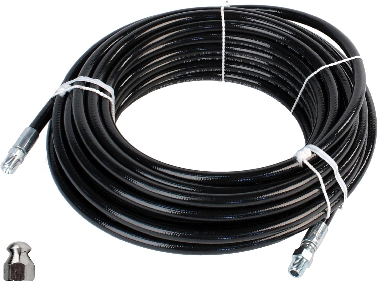 Sewer Jetter Kit 1/4″ NPT X 100′ Hose & 5.5 Orifice Button Nose Nozzle 4000 PSI