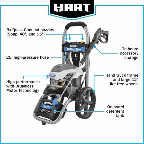 HART 3000 PSI BRUSHLESS MOTOR ELECTRIC PRESSURE WASHER Heavy Duty Cleaning