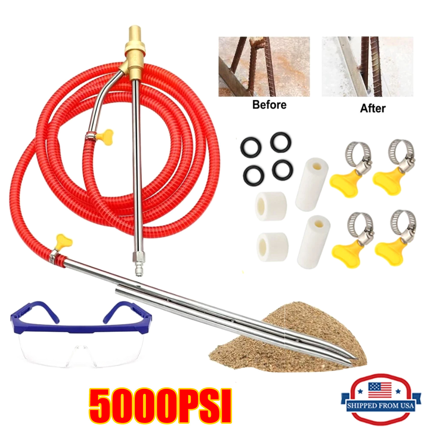 5000 PSI Sandblasting Kit for Pressure Washer Sand Blaster Attachment Power