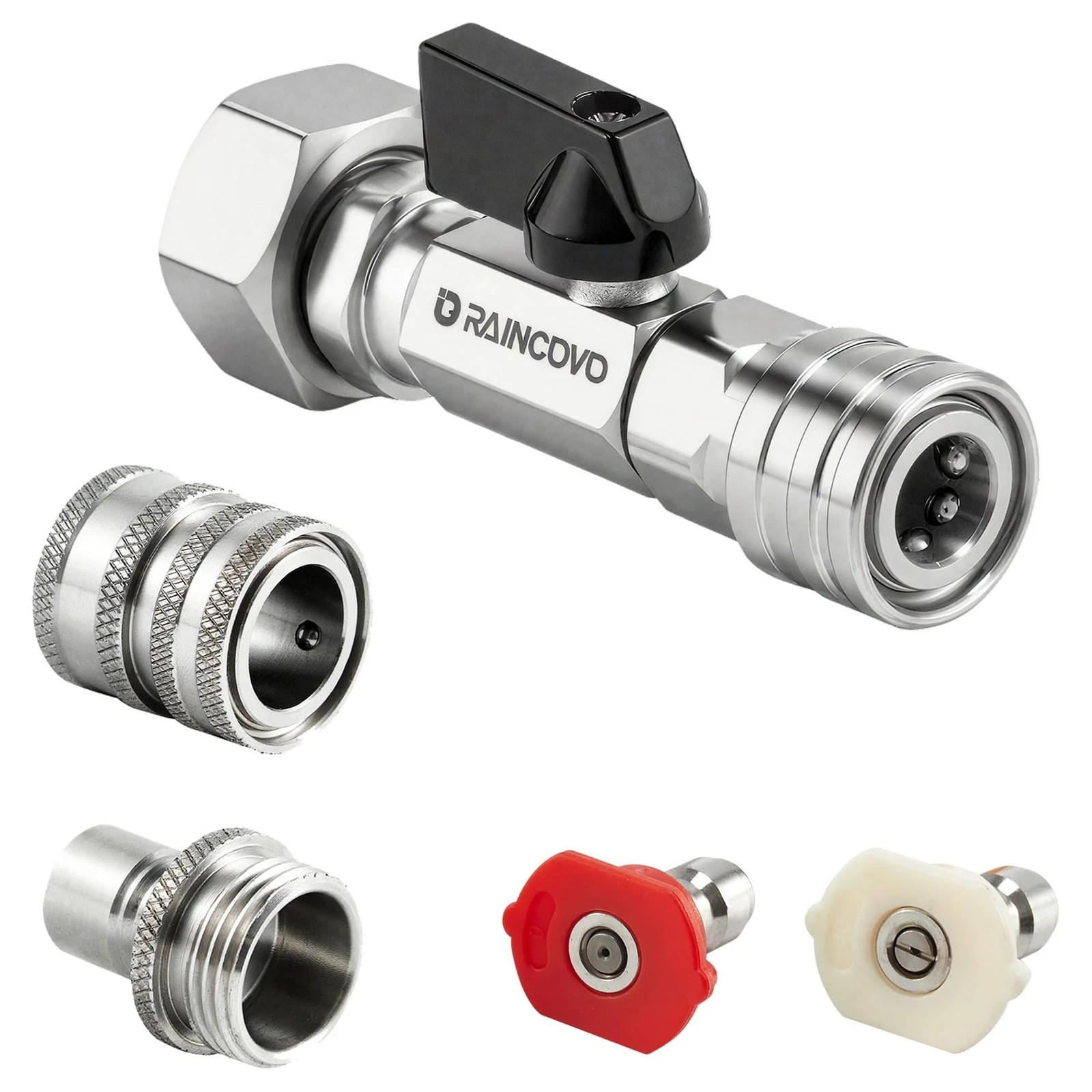 Raincovo Garden Hose Shut Off Valve to Pressure Washer Adapter, 3/4″ GHT to 1/4s
