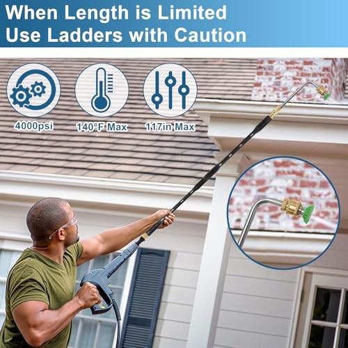 Upgraded Pressure Washer Extension Wand,Up to 115in,4000 PSI Gutter Cleaner