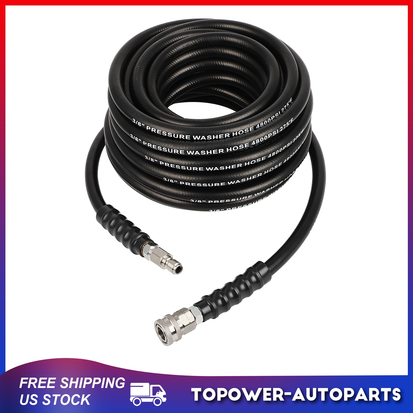 50FT 3/8″ Hot Water Pressure Washer Hose 4800 psi Rubber Power Washer Hose