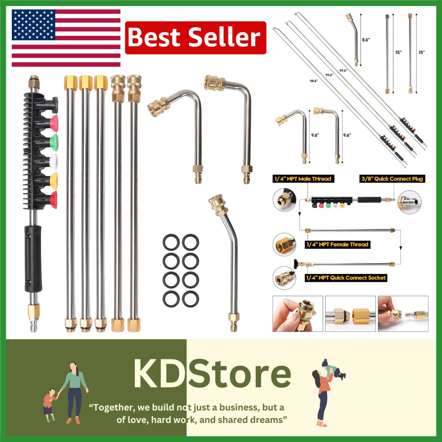 9-Pack Pressure Washer Extension Wand Set with Nozzle Tips & Curved Rods