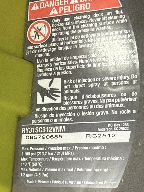 RYOBI 12 in. 3100 PSI Electric Pressure Washer Surface Cleaner w/Caster Wheels
