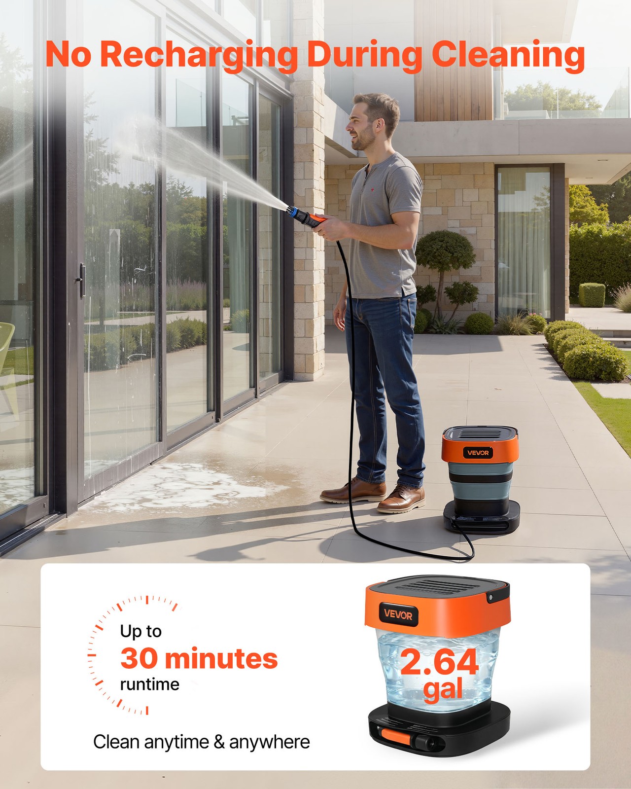 VEVOR Portable Cordless Pressure Washer with Tank Foldable for Bike Cleaning